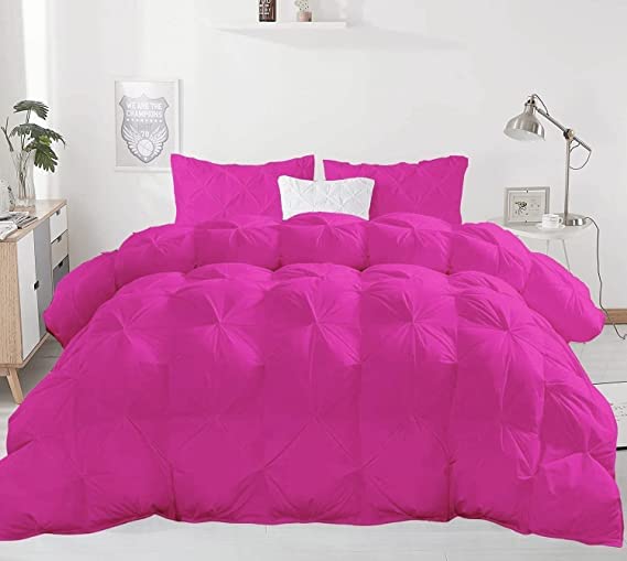 Luxury 500 GSM Hot Pink 5-Piece Pinch Pleated Twin XL Comforter Set - 100% Egyptian Cotton (Comforter + 4 Pillowcases) for Cozy Bedroom Decor & Guest Room Essentials