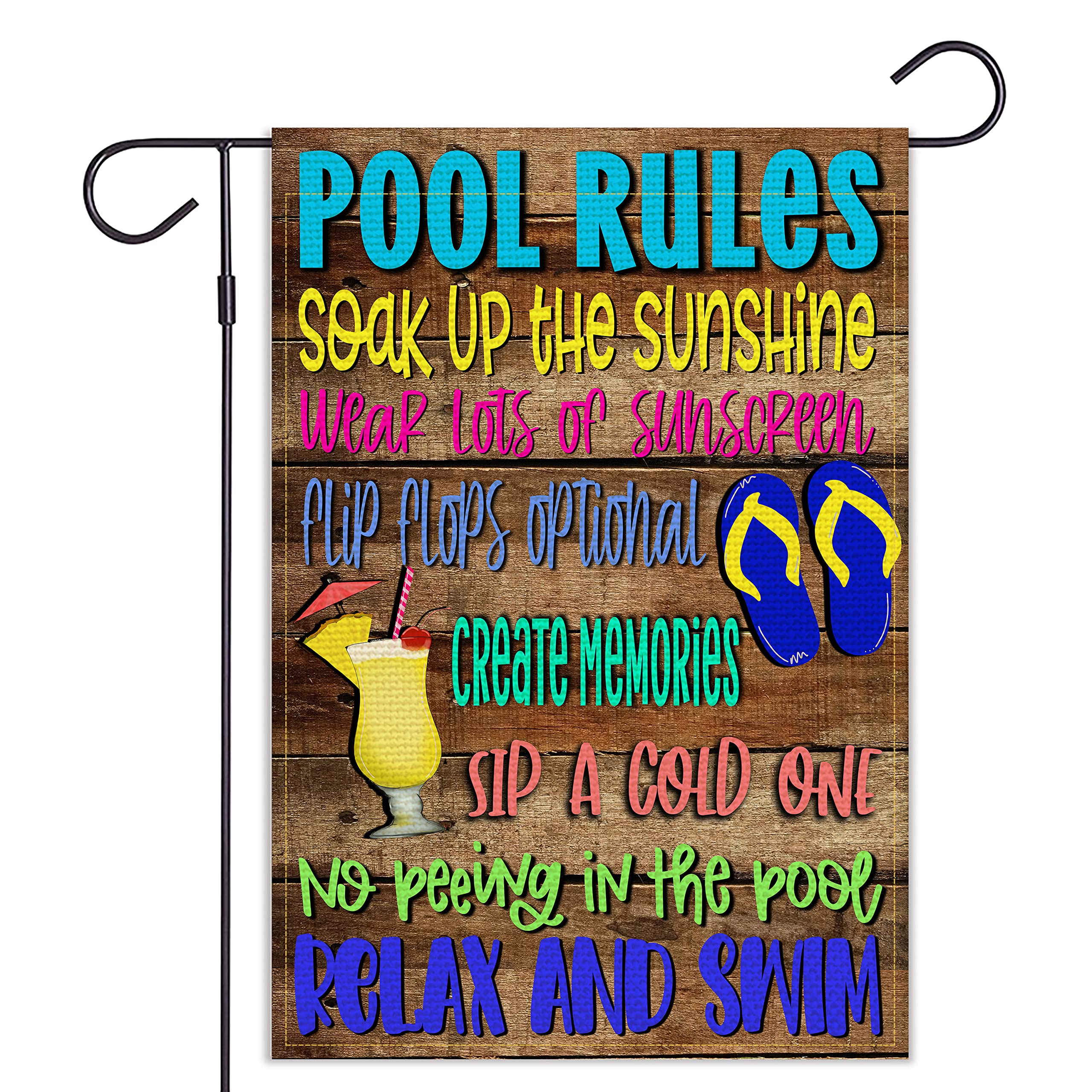 Balgardekor Double Sided Burlap Pool Rules Garden Flag - 12.5x18 Inch Vertical Outdoor Decor for Spring Summer Yard, Patio, Poolside - Perfect for Backyard Parties, Swimming Pool Areas & Seasonal Home Decoration