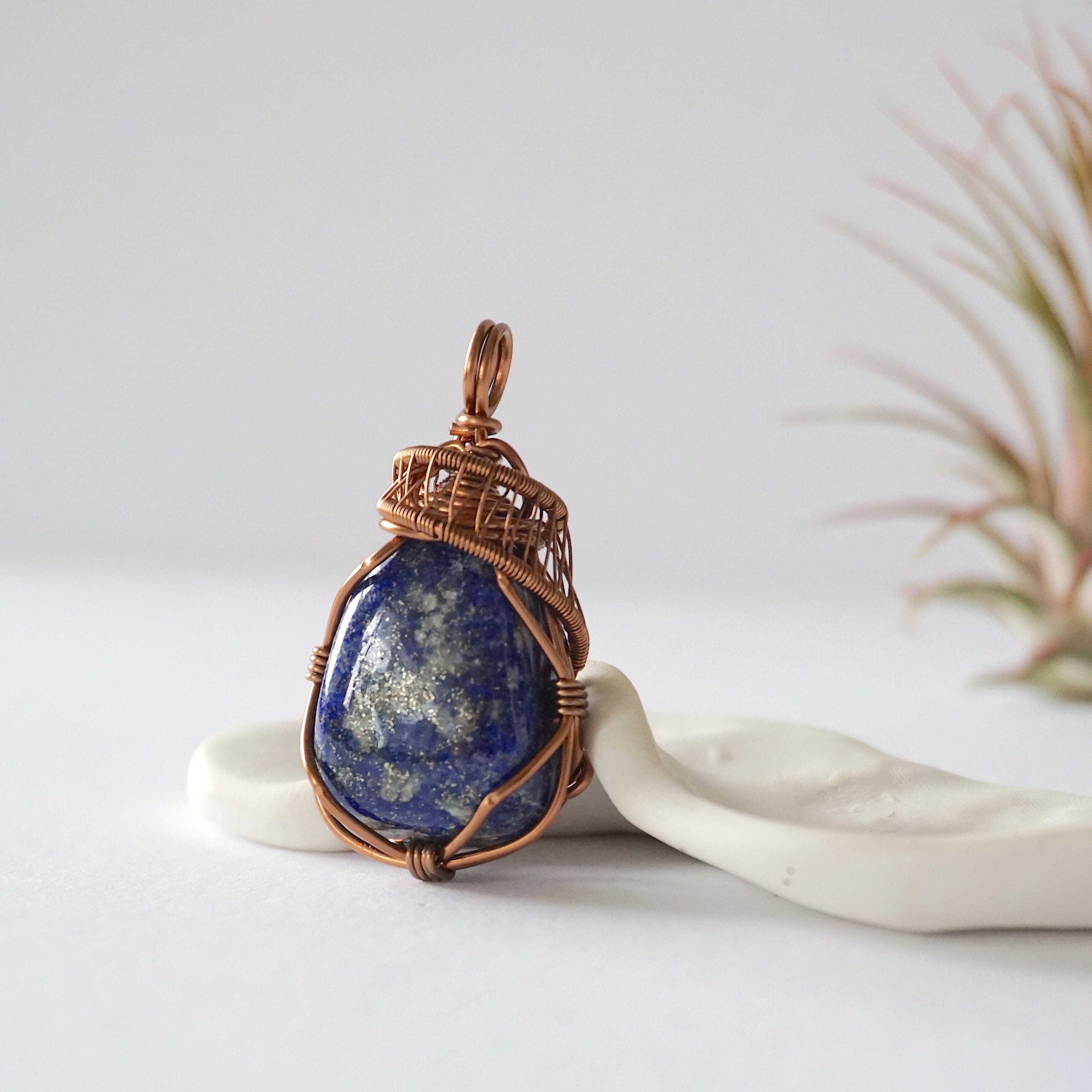 Lapis Lazuli Crystal Necklace - Handmade Antique Bronze Wire Wrapped Pendant for Women | Spiritual Healing Jewelry, Meditation Accessory & Boho Fashion Statement
