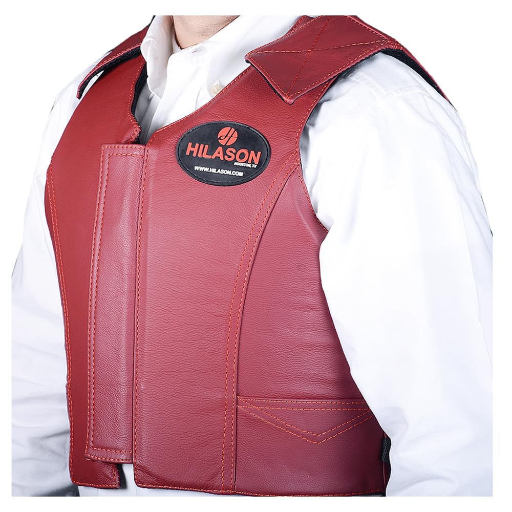 HILASON Leather Bull Riding Safety Vest for Men & Women - Maroon Equestrian Protective Vest for Rodeo, Horseback Riding & Western Sports | Unisex Rodeo Gear for Professional Riders & Beginners