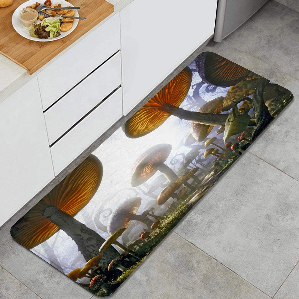 LONSANT Anti-Fatigue Kitchen Mat - Cushioned Non-Slip Floor Rug with Mushroom Fantasy Art Design, Orange Mushroom Pattern for Kitchen, Bathroom, Office, Laundry & Standing Desk - Perfect for Cooking, Washing Dishes & Long Standing Work