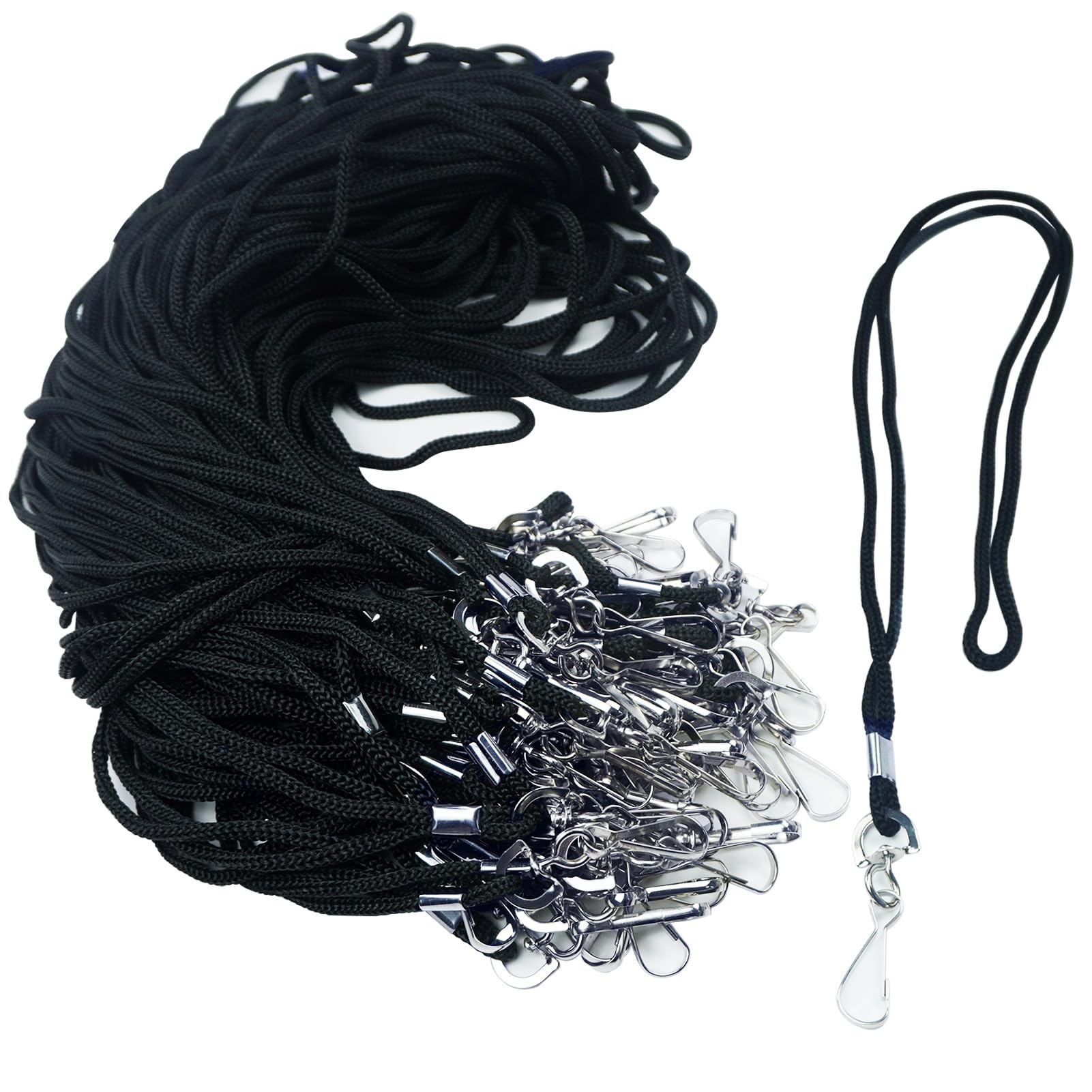 120 Pack Black Badge Lanyards with J Hook - ID Card Holder for Office & School Use