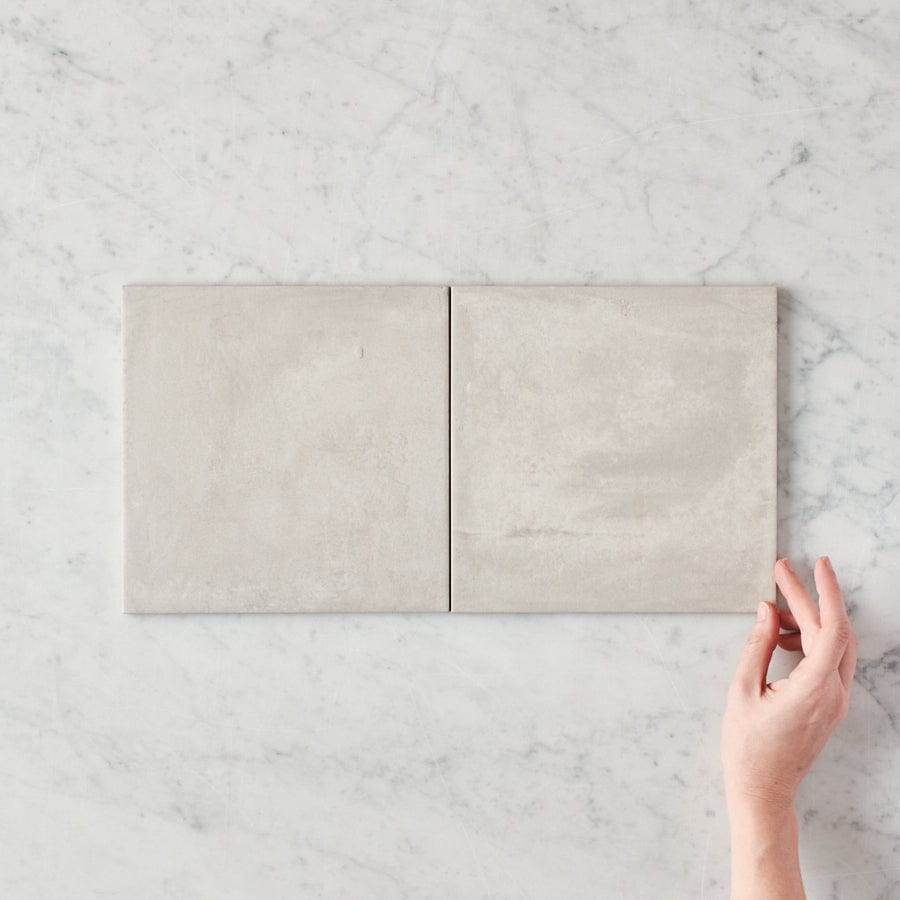 Premium White Encaustic Look Square Tile for Bathroom & Kitchen Flooring - Waterproof Ceramic Mosaic Tile for Coastal & Beach House Decor