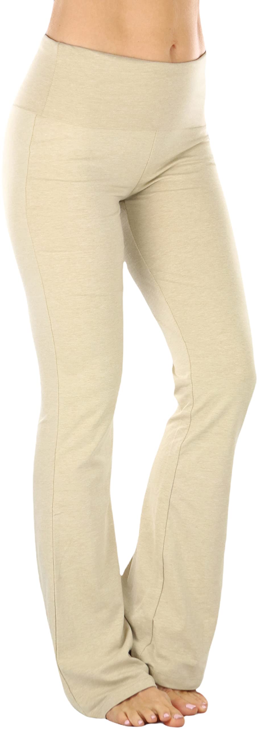 ToBeInStyle Women’s Premium Cotton-Blend Fold Over Flared Yoga Pants - High Waisted Comfortable Leggings for Yoga, Workout & Lounge Wear