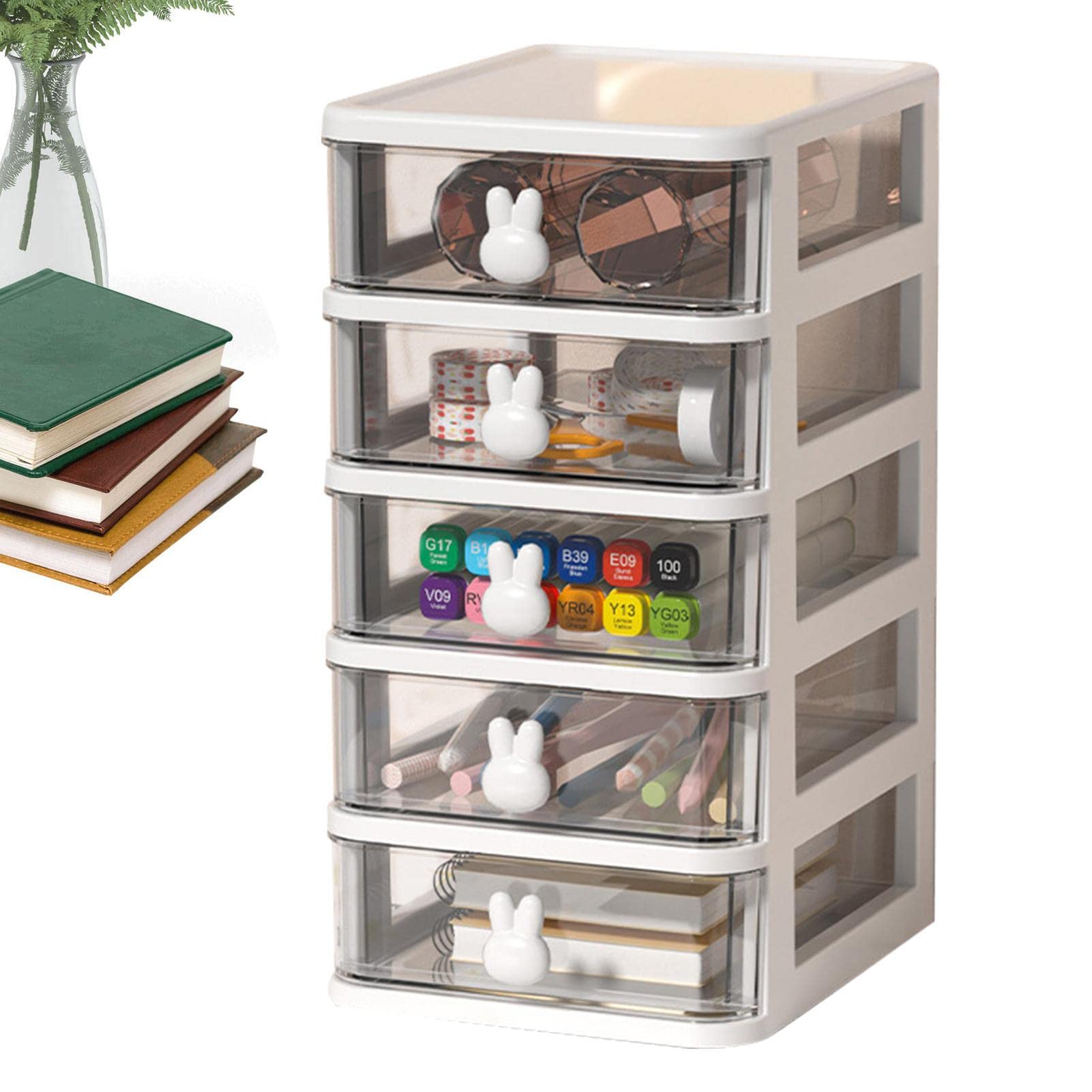 Cute Transparent 4-Tier Cosmetic Organizer for Makeup & Stationery Storage