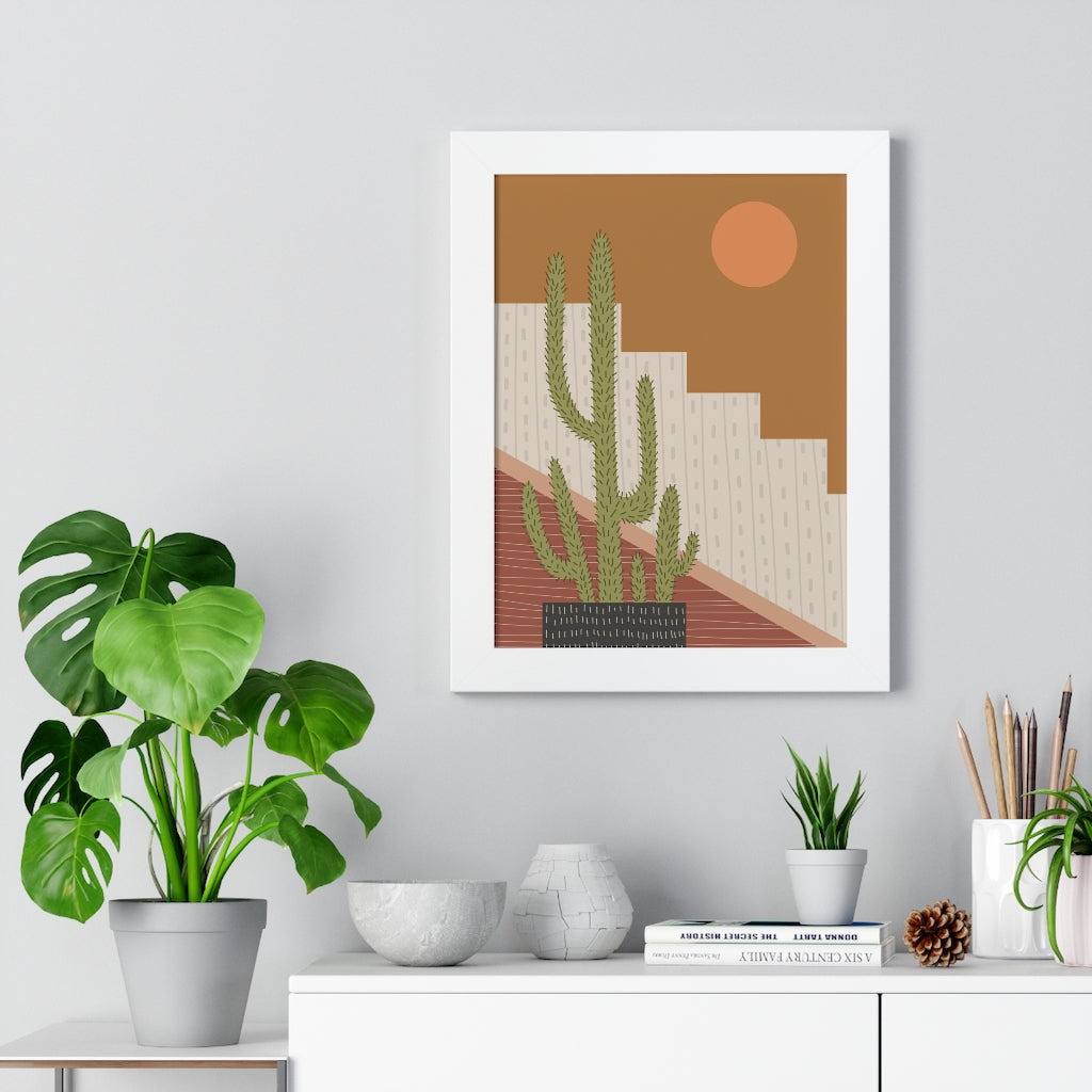 Modern Cactus Art Framed Vertical Poster - Desert Plant Wall Decor for Living Room, Bedroom & Office - Perfect for Boho Home Decor & Housewarming Gifts
