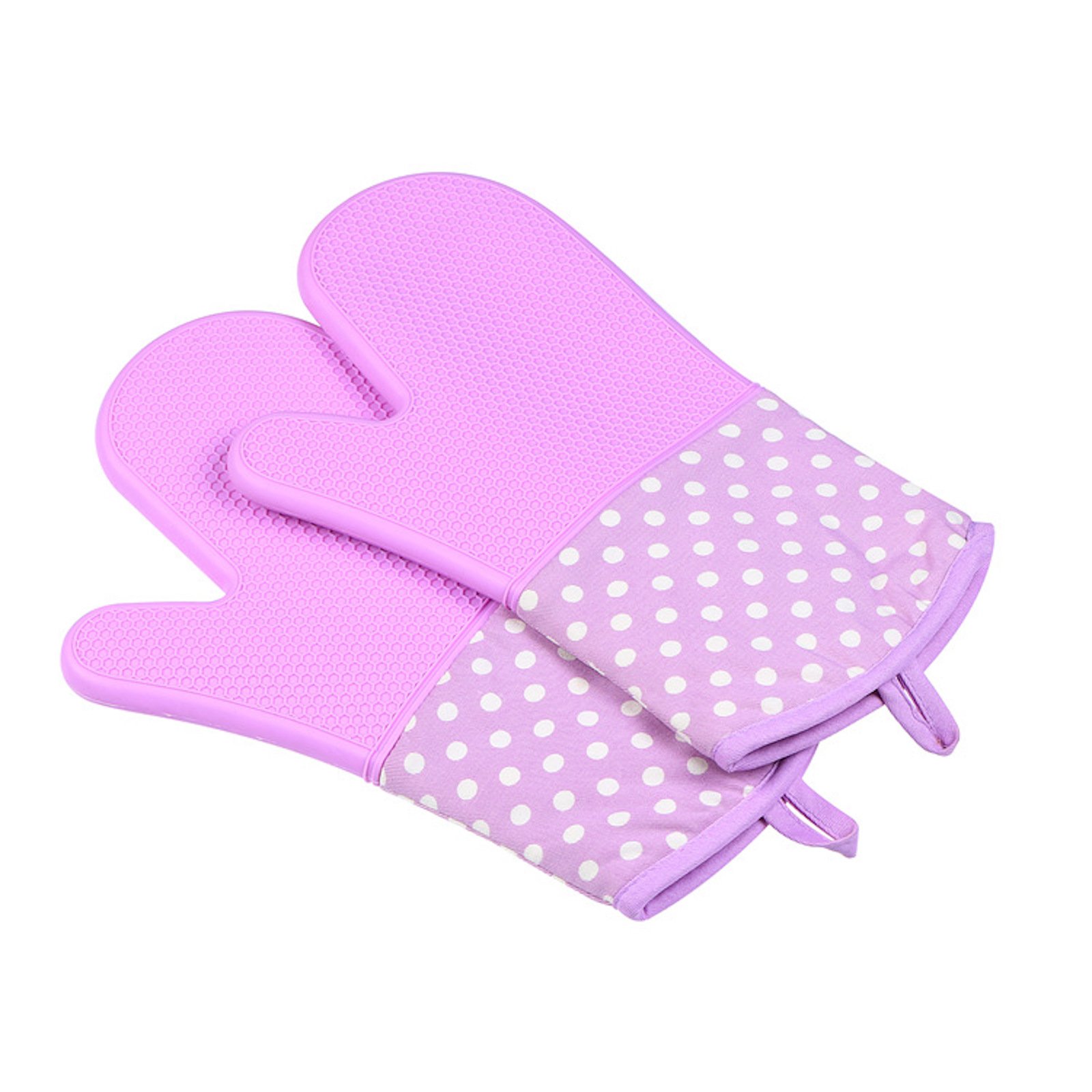 Heat Resistant Silicone BBQ Gloves for Grilling, Baking & Cooking - Waterproof, Non-Slip Oven Mitts with Cotton Lining (Purple, 13