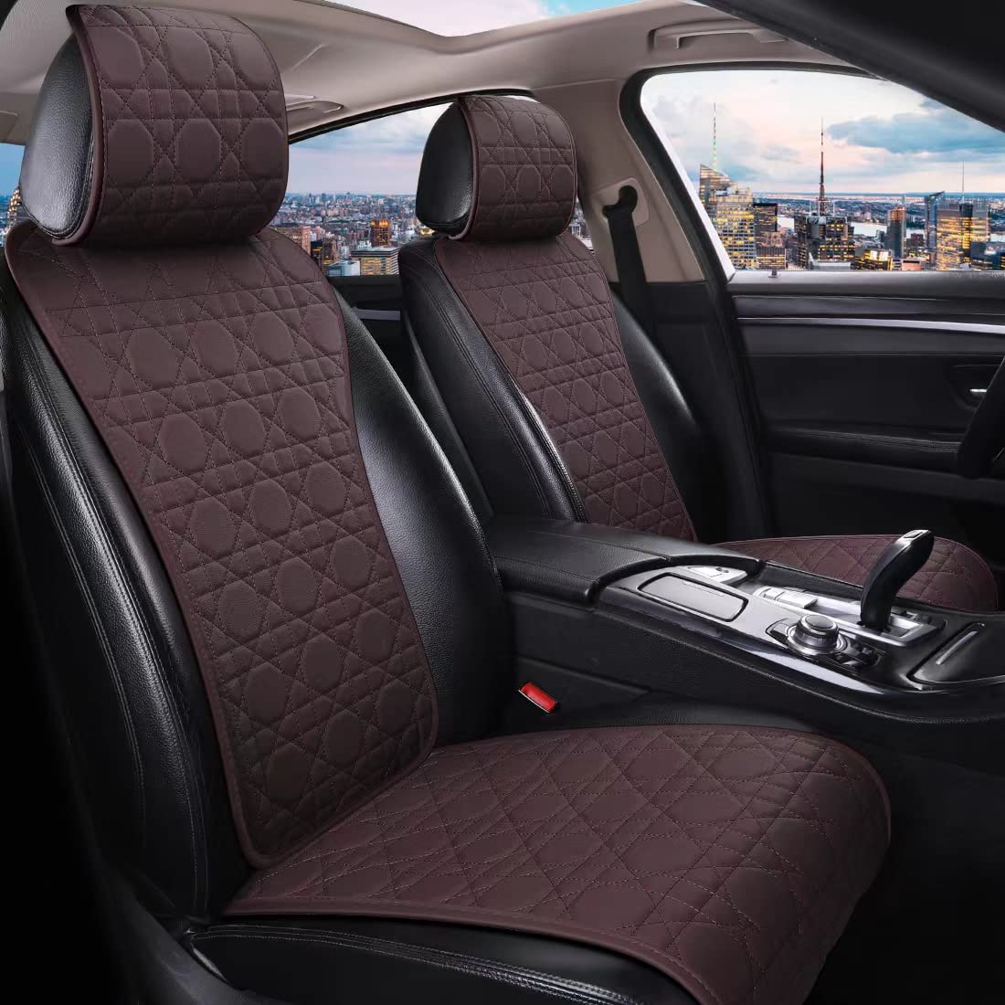 Universal Leather Car Seat Covers 11PCS Set - Classic Brown Auto Seat Protectors for Cars, Trucks & SUVs | Waterproof & Comfortable | Perfect for Road Trips, Daily Commute & Vehicle Protection (J-Dark Brown)