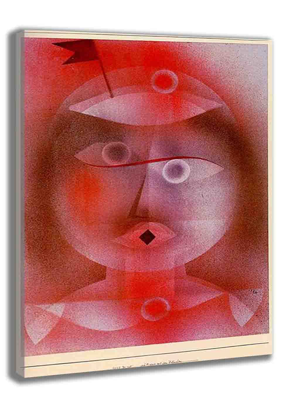 Paul Klee 'The Mask with the Little Flag' Framed Canvas Wall Art - 24x33 Inch Oil Painting Reproduction for Home & Office Decor - Perfect for Living Room, Bedroom, or Workspace
