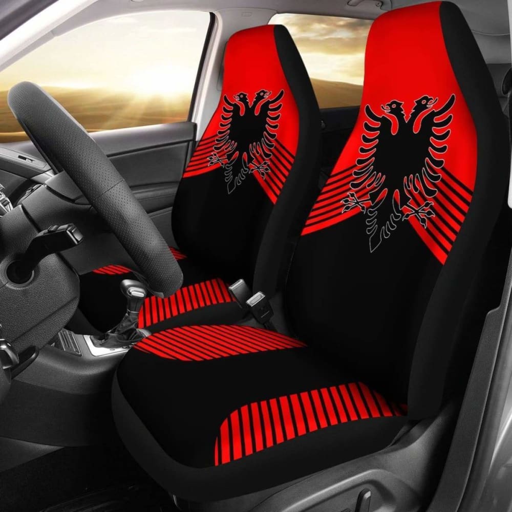 Premium Albania Coat Of Arms Embroidered Car Seat Covers - Durable & Stylish for SUVs, Trucks & Sedans - Perfect for Albanian Pride & Car Protection