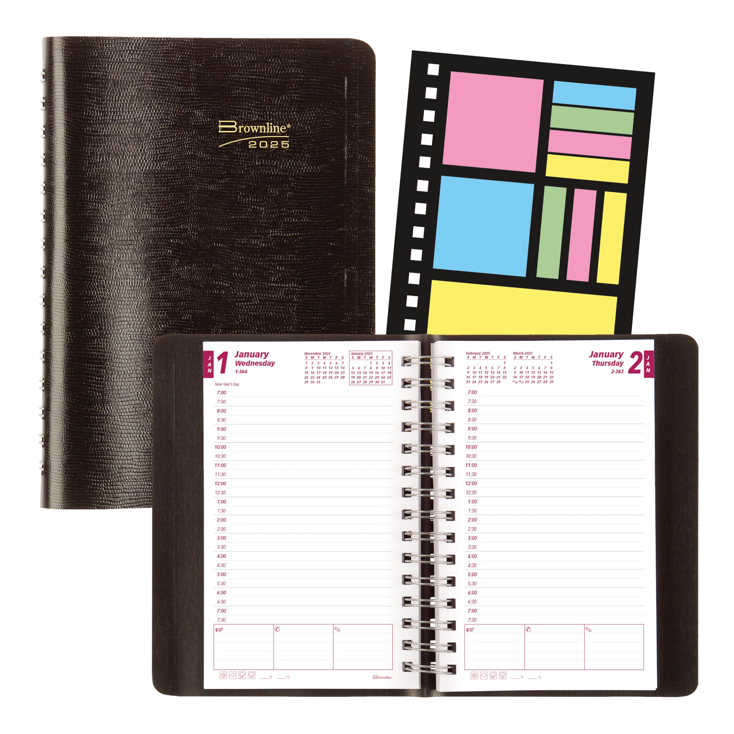 Brownline® 2025 PlannerPlus™ Daily & Monthly Planner - 12 Month Appointment Book (January-December) with Twin-Wire Binding, 8