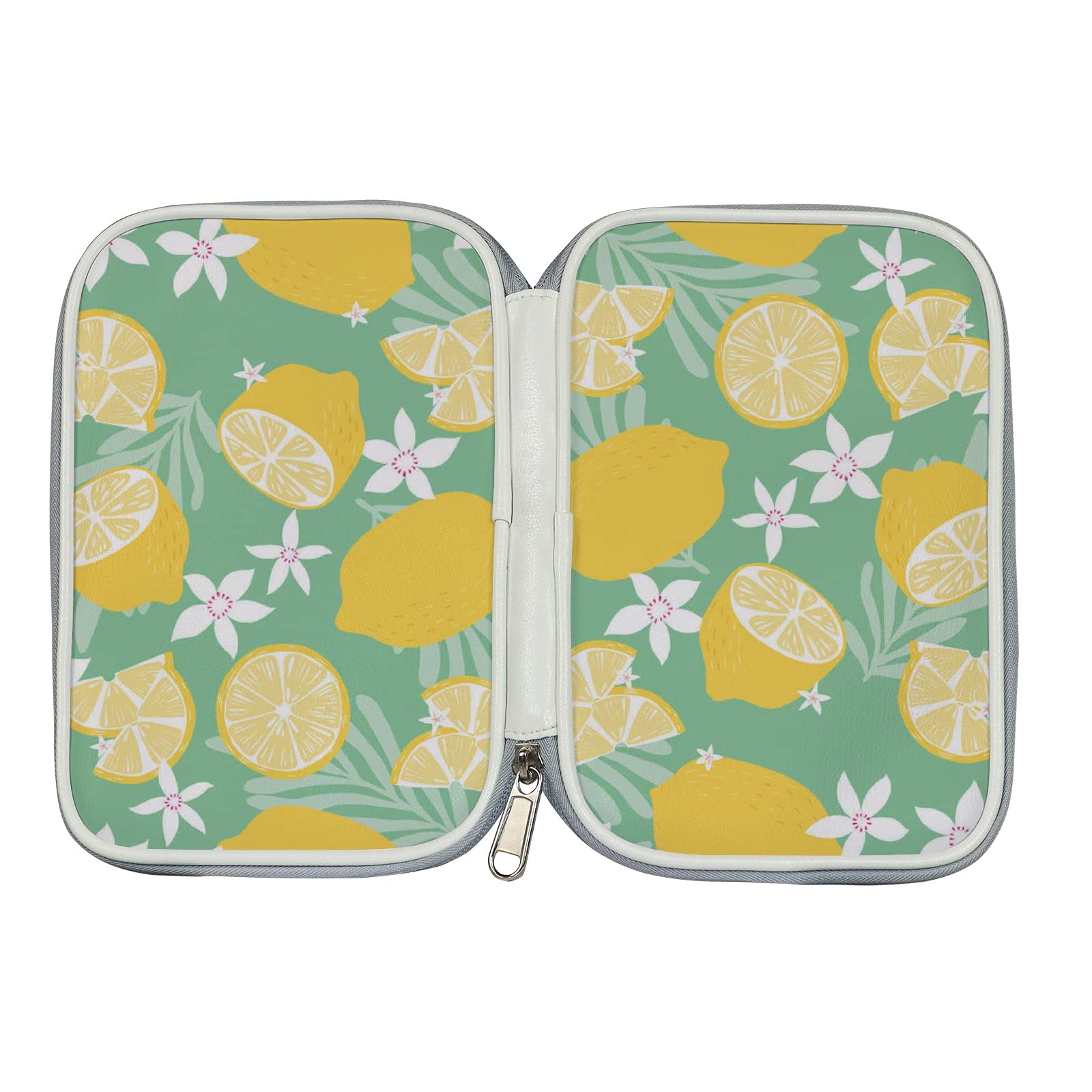 Exotic Tropical Leaves & Lemon Print Large Waterproof Travel Makeup Bag for Women - Perfect for Vacation, Gym, Beach Trips & Daily Cosmetics Organization