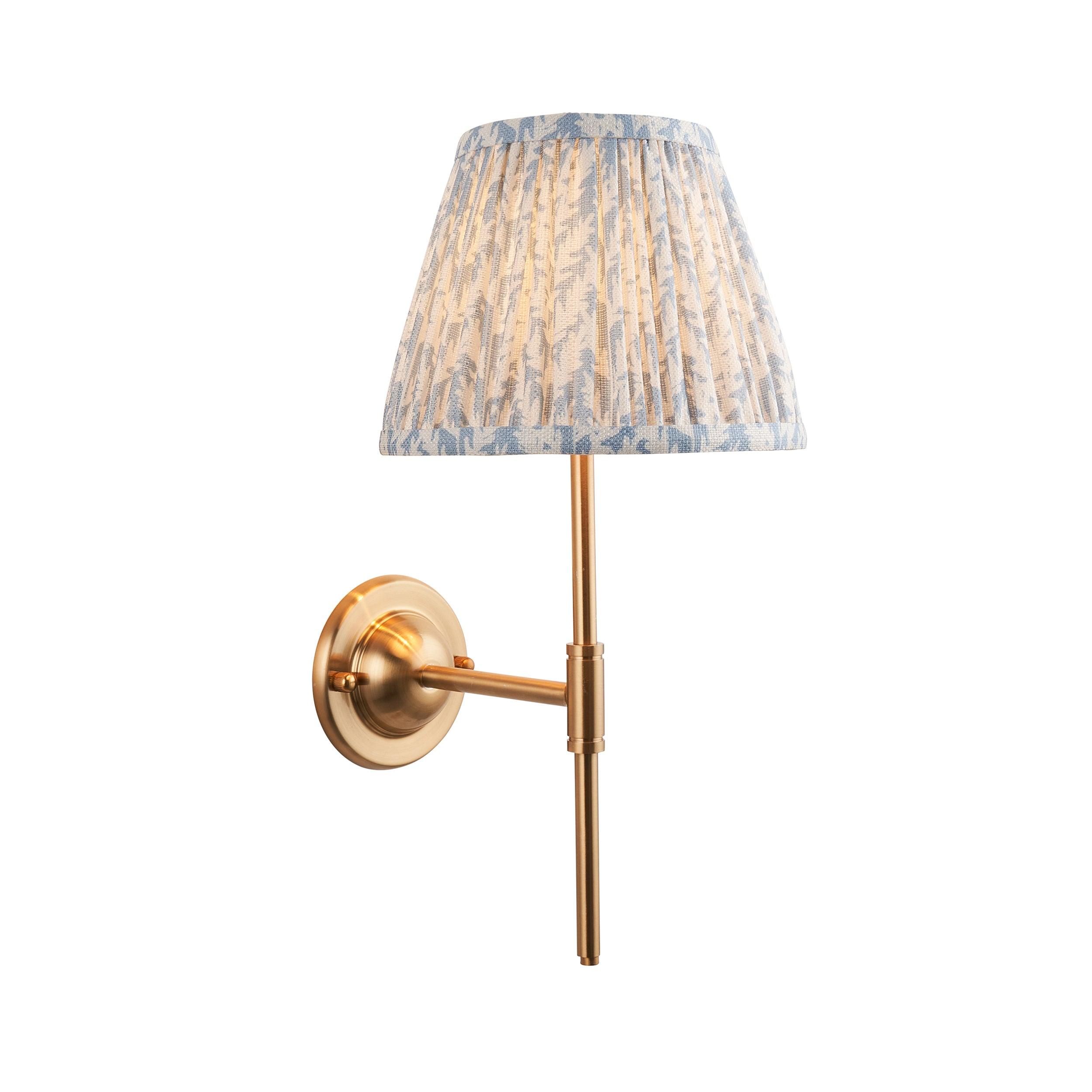 Vintage Brass Dome T Bar Wall Light with 20cm Leaf Shell Bay Blue Shade - Perfect for Bedroom, Living Room & Hallway Lighting