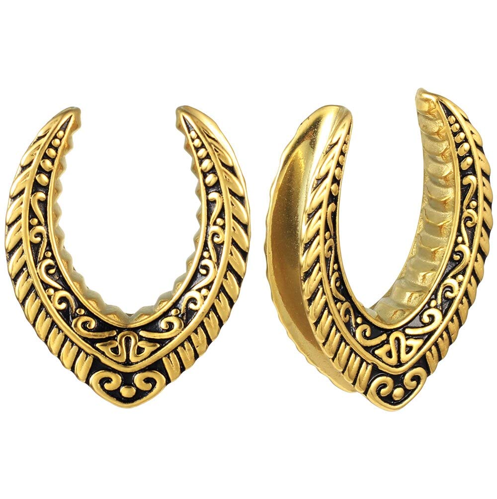 2 Pairs LADEMAYH Saddle Tunnel Plugs for Stretched Ears - Gold, Black & Silver 316L Stainless Steel Ear Gauges, Body Jewelry for Men & Women - Perfect for Daily Wear, Parties and Alternative Fashion