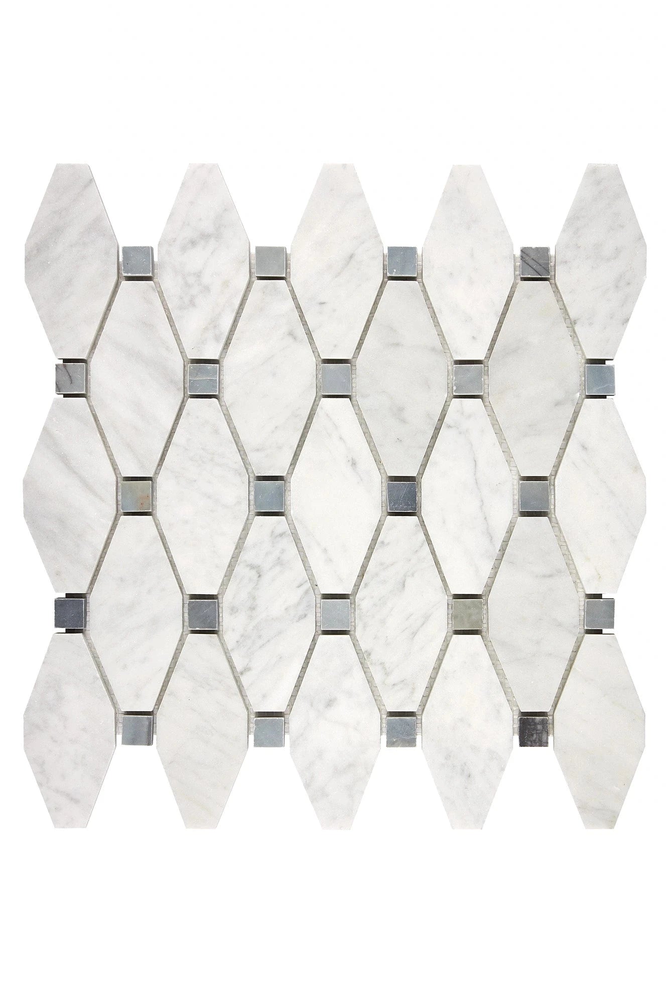 Premium Carrara White Gioia Marble Hexagon Mosaic Tile - Elegant Blue Accents for Bathroom, Kitchen Backsplash & Pool Design