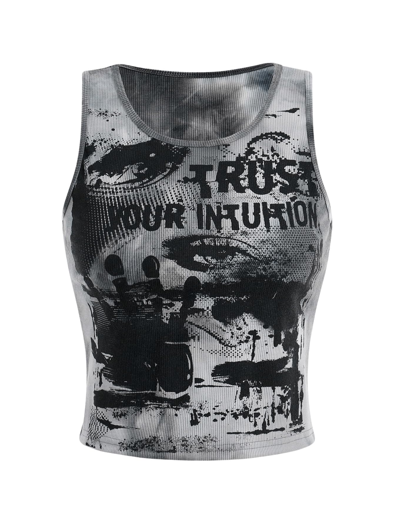 SOLY HUX Plus Size Gothic Crop Top - Y2k Ribbed Tank for Women | Summer Streetwear
