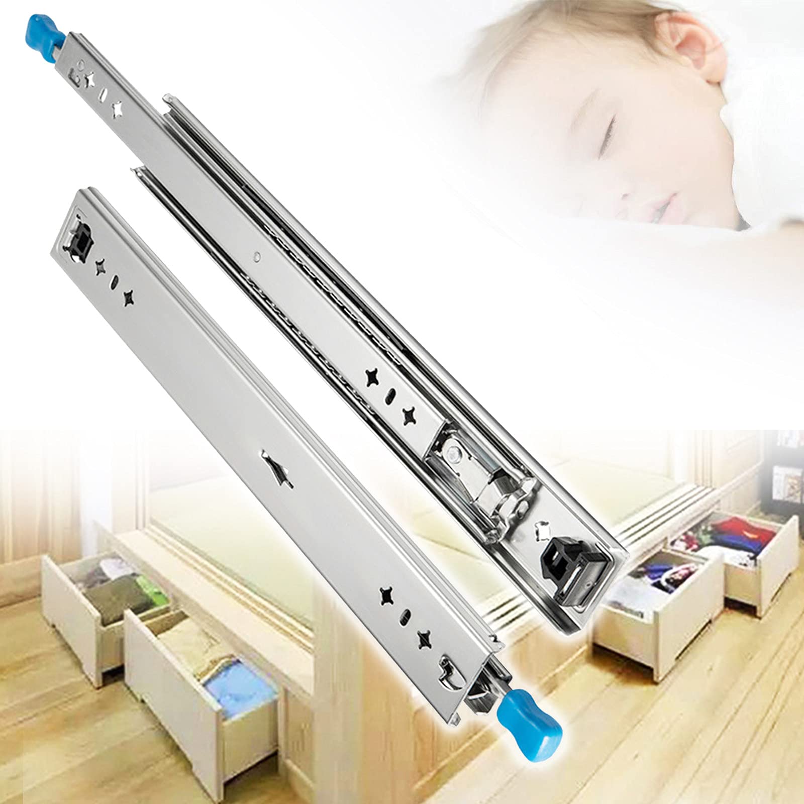 Heavy Duty Drawer Slides with Lock - 120kg Bearing Capacity, 26 Inch (660.4mm) 3-Section Soft Close Full Extension Ball Bearing Side Mount Drawer Runners - Perfect for Kitchen Cabinets, Office Furniture & Tool Storage (1 Pair)