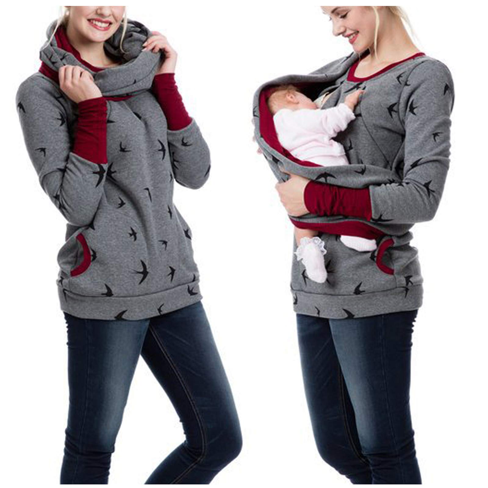 Maternity Hoodie Sweatshirt for Pregnant & Breastfeeding Women - Soft Nursing Top with Front Zipper - Comfortable Maternity Jumper Blouse (LAR255) | Perfect for Pregnancy, Nursing & Everyday Wear