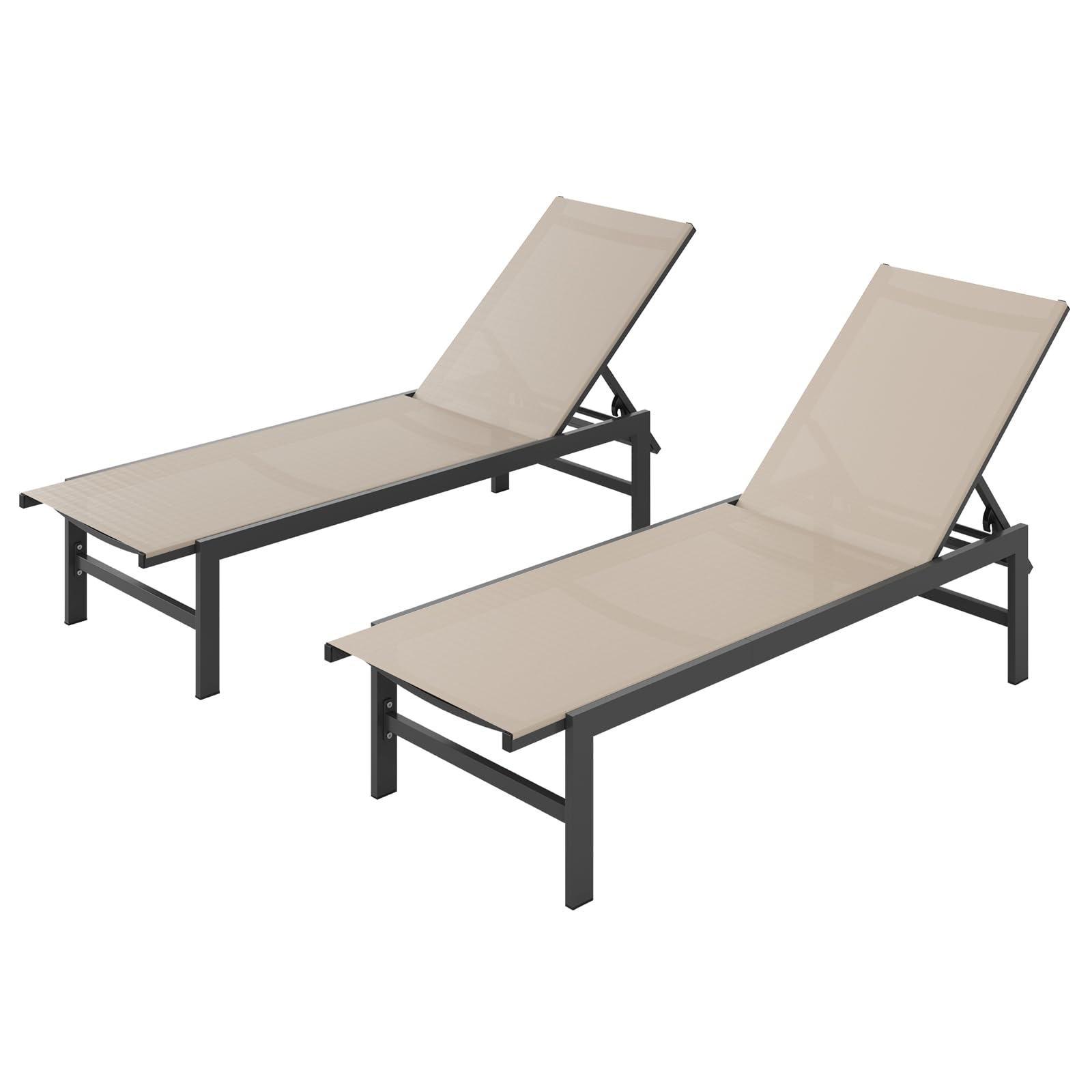 **2-Pack Aluminum Outdoor Lounge Chairs with 5-Position Recliner – Patio, Poolside, Backyard & Deck Chaise Lounge Set – Durable Khaki Pool Chairs for Relaxing by the Water, Sunbathing & Outdoor Lounging**