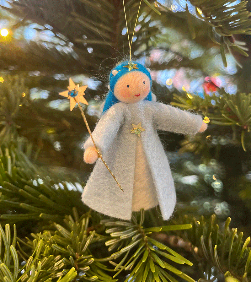 2023 White and Blue Wishing Fairy - Waldorf Style Handmade Felt Doll for Kids | Perfect for Imaginative Play, Waldorf Education, and Nursery Decor