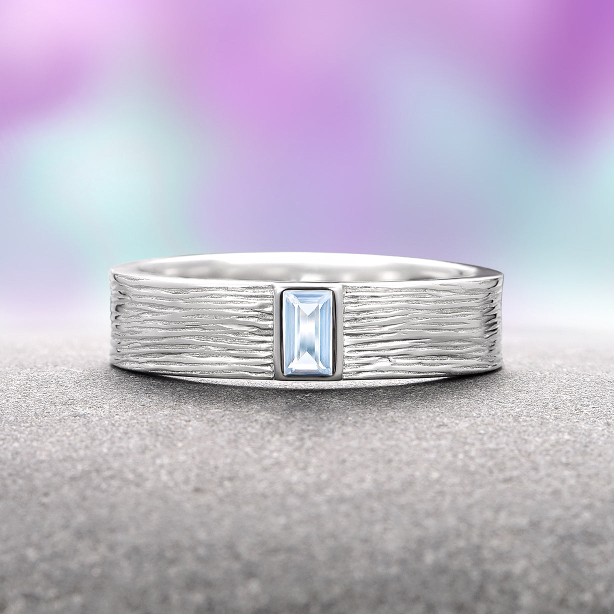 Rustic Aquamarine Wedding Band - 5MM 925 Sterling Silver Ring for Women - Handmade Vintage Style Jewelry for Engagement, Anniversary & Special Occasions