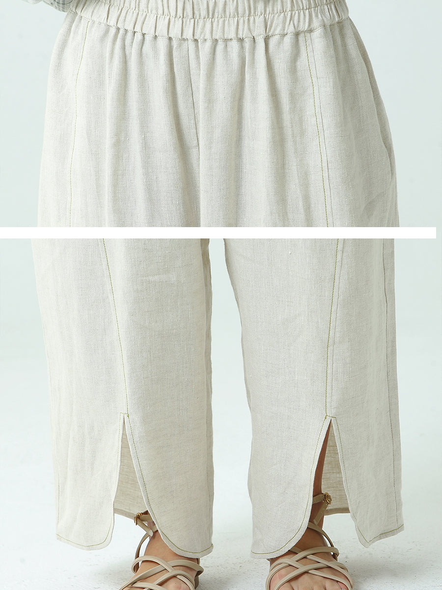 Plus Size Linen Wide Leg Pants for Women - Comfortable High Waisted Palazzo Trousers for Summer, Vacation & Casual Wear