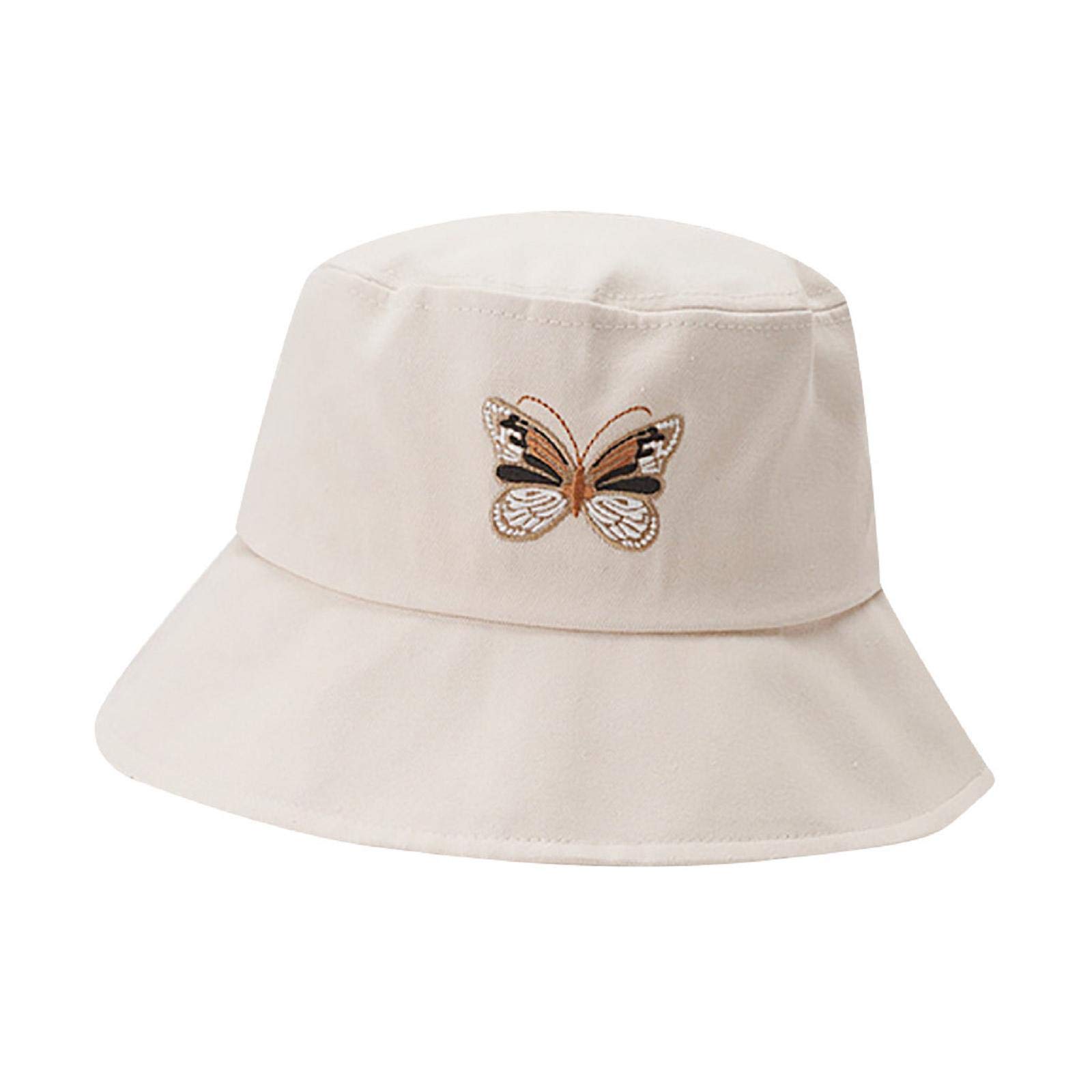 Women's Winter Cotton Bucket Hat with Butterfly Embroidery - Foldable Sun Protection Hat for Outdoor Activities, Hiking & Travel