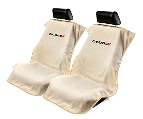 Dodge Front Seat Covers 2-Piece Set - Premium Tan Terry Cloth Car Seat Protectors | Perfect for Dodge Trucks & SUVs, Daily Commuting & Road Trips