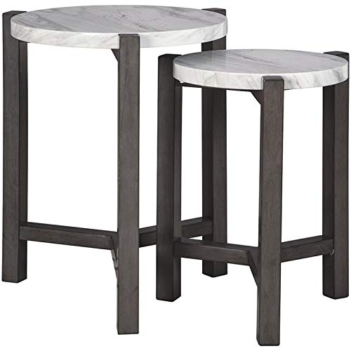 BOWERY HILL 2-Piece Faux Marble Top Nesting End Table Set - Modern Side Tables for Living Room, Bedroom & Office Decor