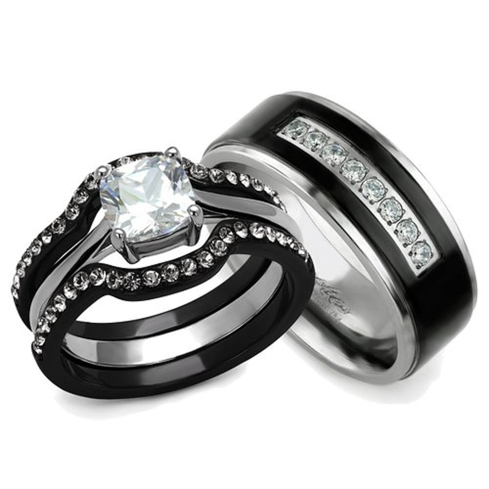 His & Her Wedding Ring Set - Stainless Steel & Titanium Bands for Couples