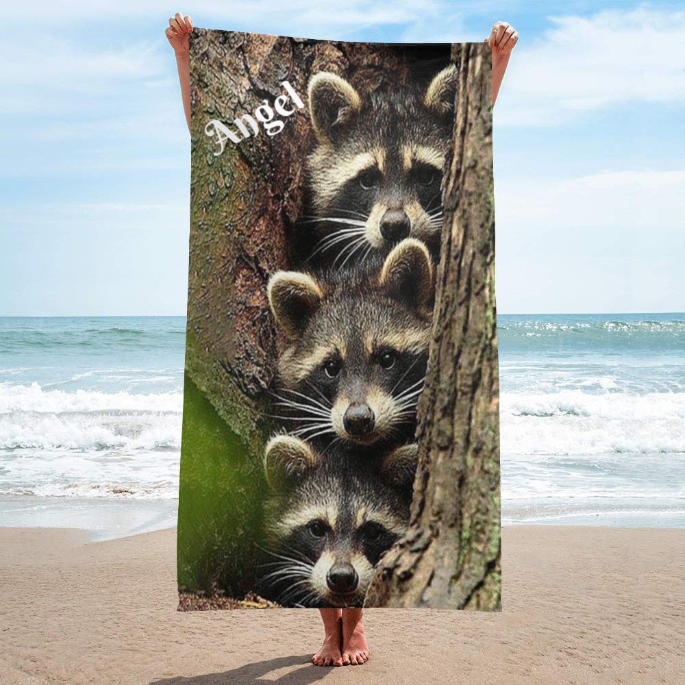 Personalized Raccoon Custom Microfiber Beach Towel - Quick Dry Absorbent Bath Towel & Blanket for Travel, Swimming, Yoga - Perfect Gift for Men, Women, Boys & Girls - Great for Beach, Pool, Gym & Outdoor Activities