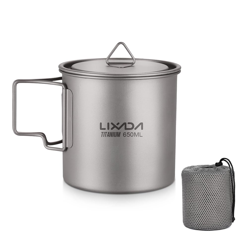 Lixada Titanium Camping Pot - Lightweight Backpacking Cookware with Foldable Handles for Outdoor Adventures | Perfect for Hiking, Camping & Backpacking Trips