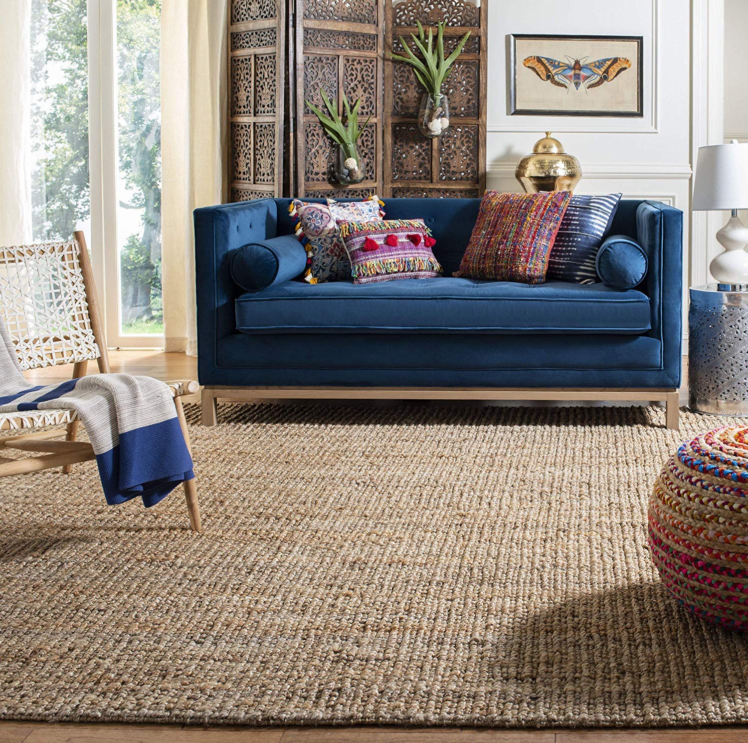 Hand Woven Natural Jute Square Area Rug 8x10 ft - Eco-Friendly Farmhouse Decor for Living Room, Bedroom & Dining Area - Durable & Stylish Home Accent Rug