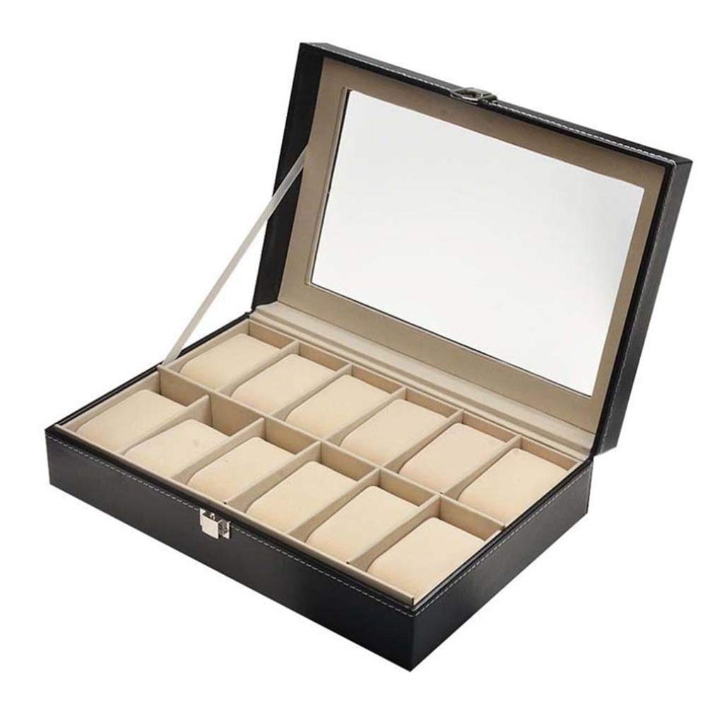 12-Slot Double Drawer Watch Box with Clear Lid - Luxury Watch Display Case & Travel Jewelry Organizer with Zippered Storage (Black) - Perfect for Watch Collectors, Jewelry Storage & Travel Accessories