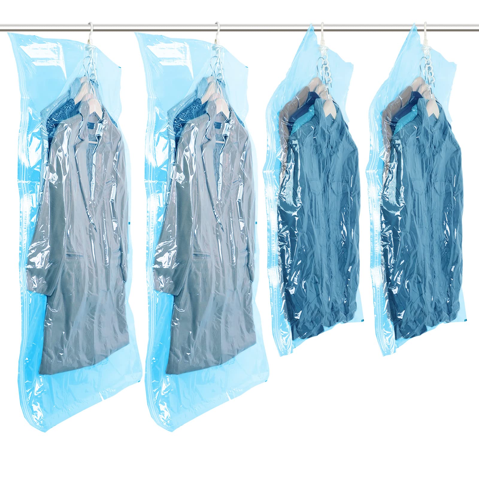 TAILI 4-Pack Extra Large Vacuum Storage Bags for Clothes - Space Saving Garment Bags for Coats, Suits, Dresses & Jackets (2 Long + 2 Medium) | Perfect for Travel, Seasonal Storage & Closet Organization