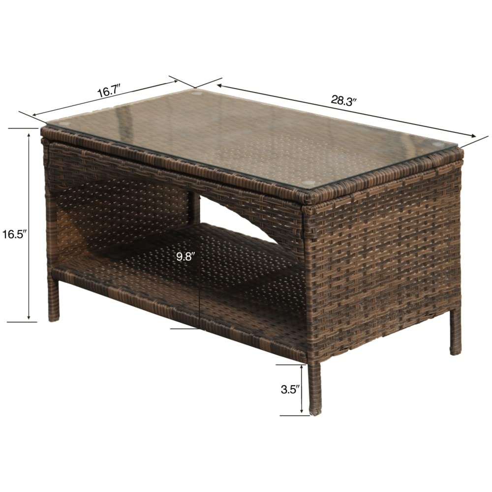 HHXX 4-Piece Rattan Patio Furniture Set - Outdoor Wicker Sofa with Beige Cushions & Glass Coffee Table - Perfect for Garden, Poolside & Backyard Relaxation