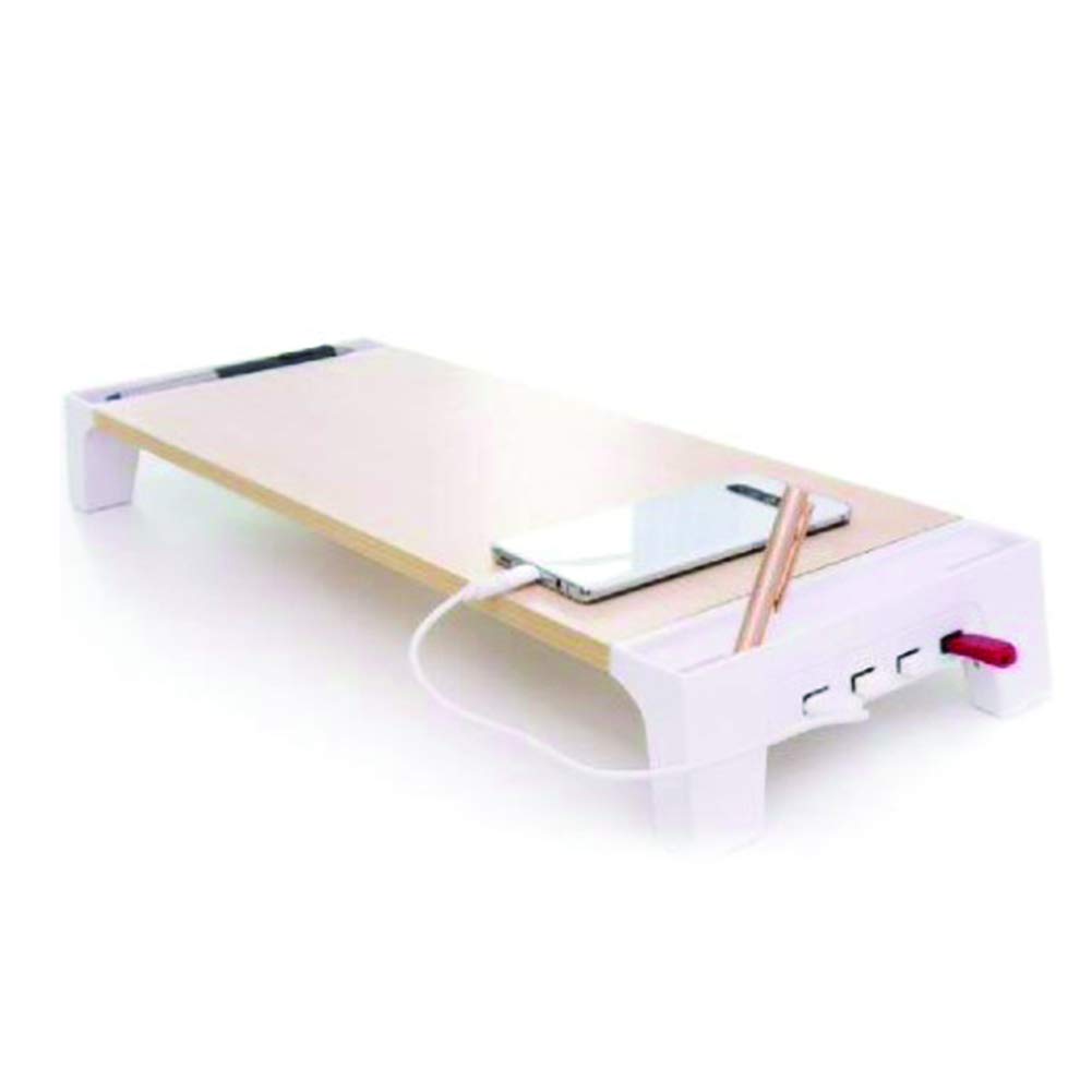 Maple Wood Monitor Stand with 4-Port USB Hub - Ergonomic Desktop & Laptop Organizer for Home Office, Gaming Setup, and Workspace Organization