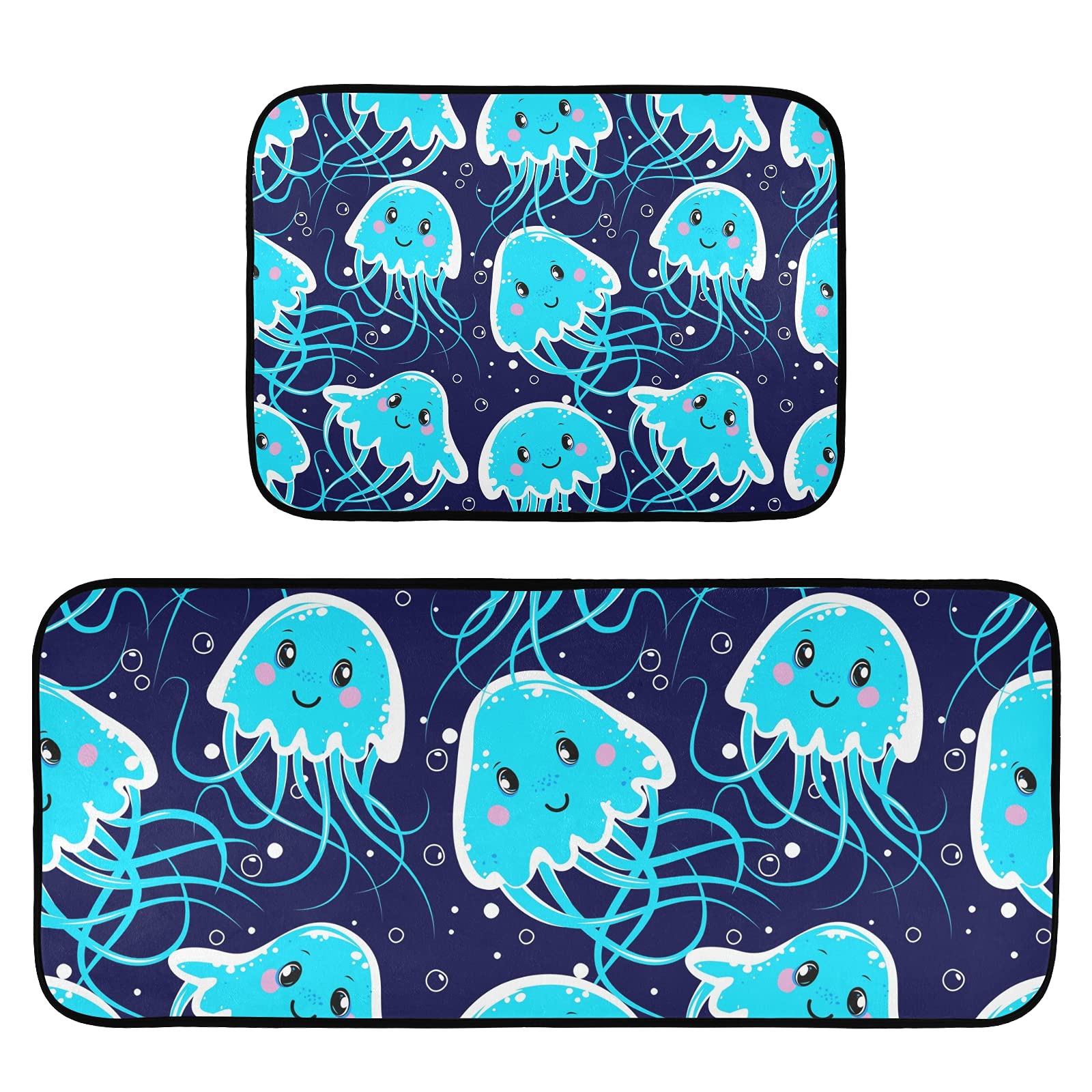 Cute Jellyfish Kitchen Mat Set of 2 - Anti-Fatigue Non-Slip Waterproof Rugs for Sink and Standing Areas, Perfect for Home Decor and Comfortable Cooking