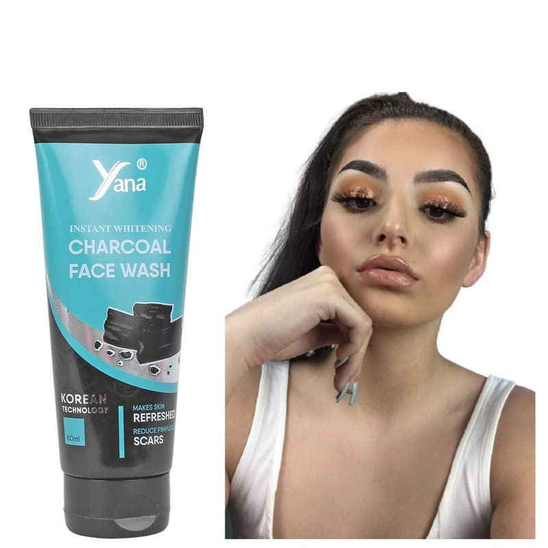 Instant Whitening Activated Charcoal Face Wash for Men & Women - Deep Cleansing Korean Technology Charcoal Cleanser - Perfect for Acne-Prone Skin & Blackhead Removal