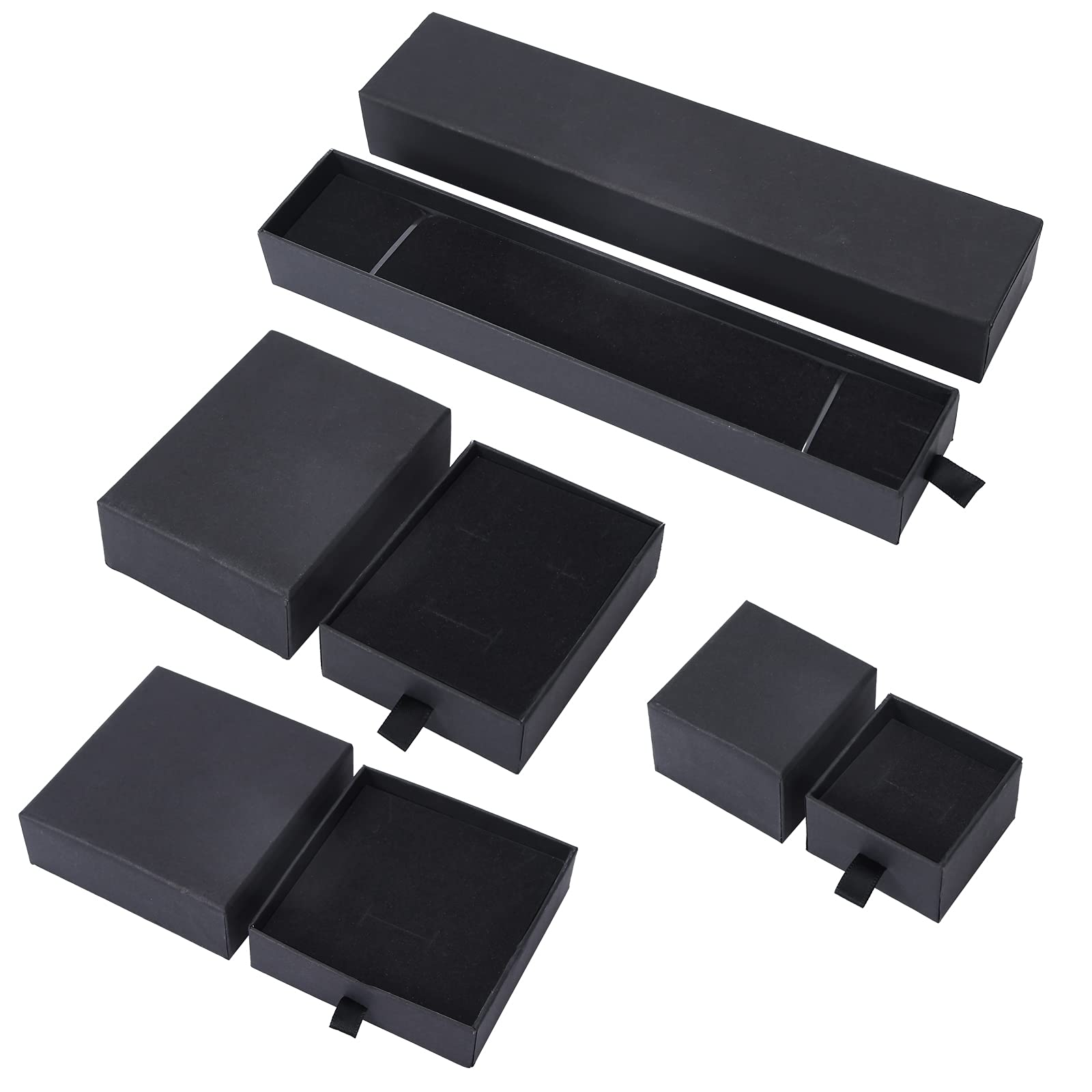 Premium Black Jewelry Gift Box Set with Sponge Insert & Lids - Thick Cardboard Drawer Display Boxes for Rings, Pendants, Earrings & Necklaces - Bulk Kraft Paper Packaging for Jewelry Stores, Wedding Gifts & Retail Displays