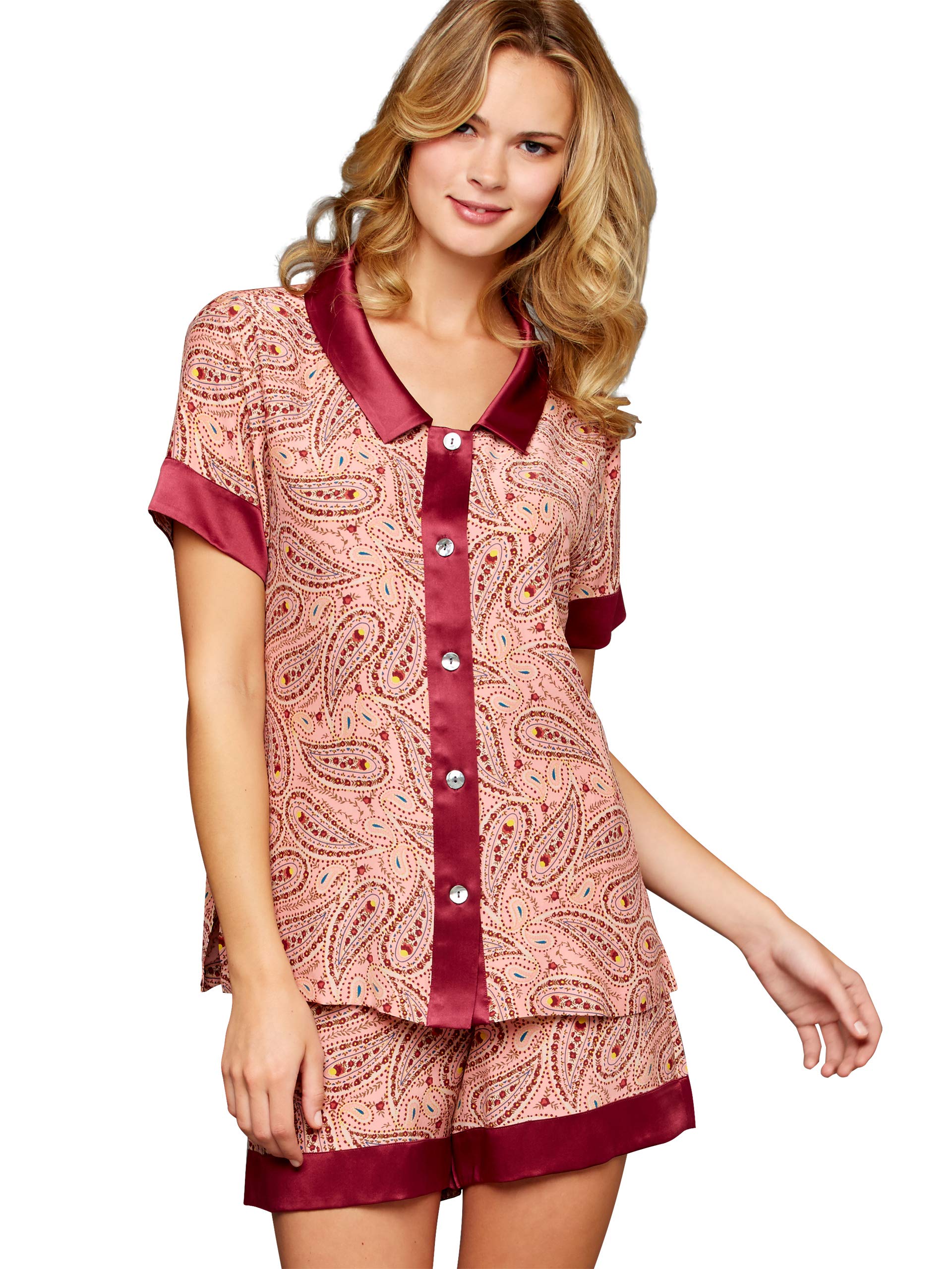 Women's 100% Silk Short Sleeve Pajama Set - Soft & Breathable Sleepwear for Women - Perfect for Nighttime Comfort, Lounging & Gift Giving