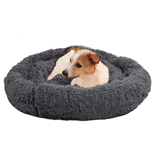 Super Soft Washable Round Donut Hug Quilt Dog Bed - Comfortable Pet Bed for Small to Medium Dogs, Dark Gray, 60cm - Perfect for Crate, Kennel, or Home Use