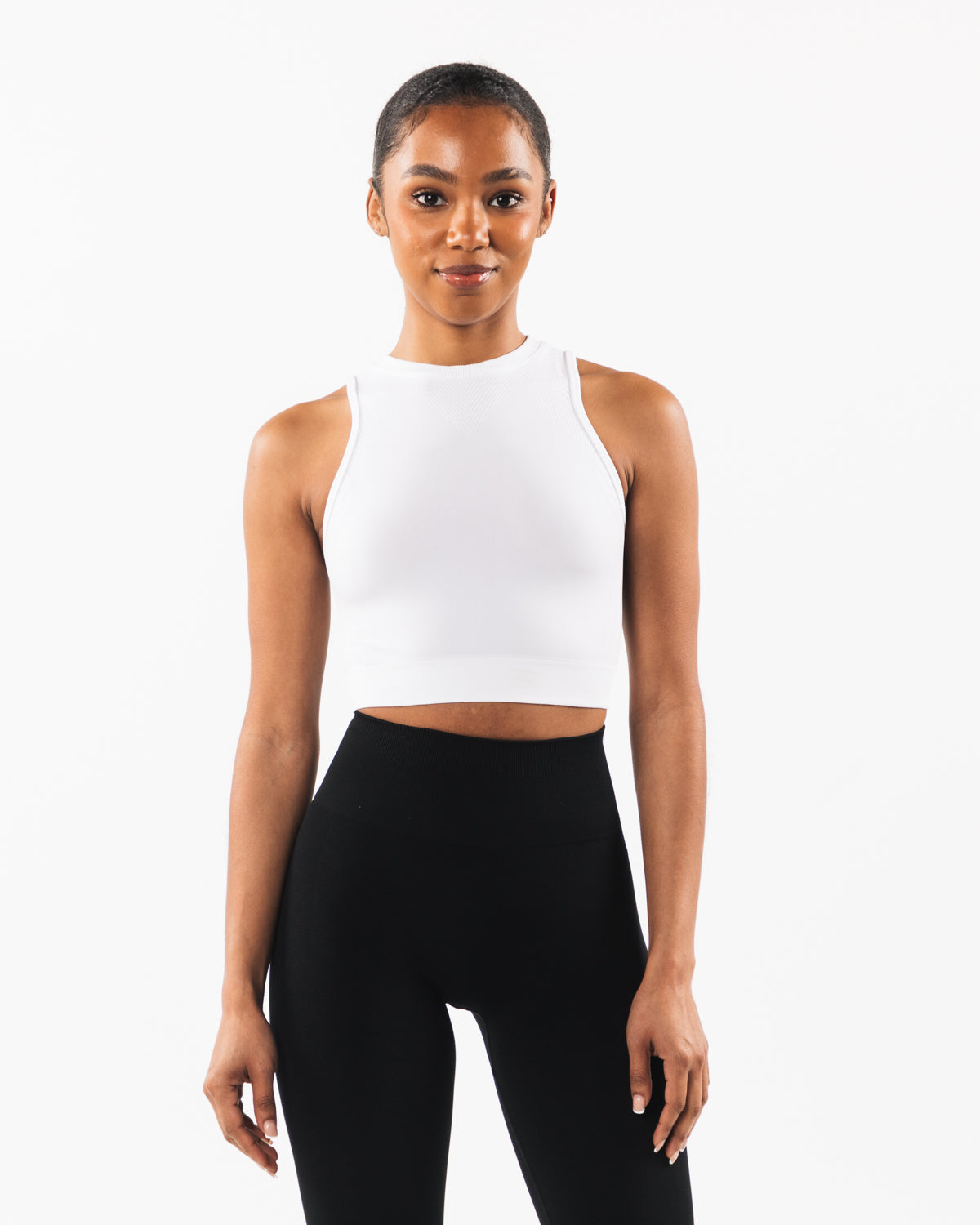 Stratus Crop Tank Top - Women's White Short Sleeve Athletic Shirt for Yoga, Running & Gym Workouts