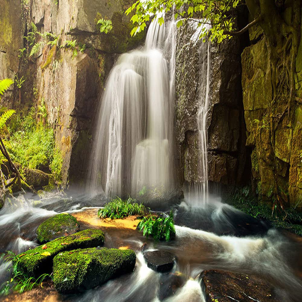 MNMH Peel and Stick Wallpaper - Modern Rock Waterfall Tassel Landscape Large Self-Adhesive Vinyl Mural (154x110 inches) - Easy DIY Home Decor for Bedroom, Living Room, Dorm & Office Walls