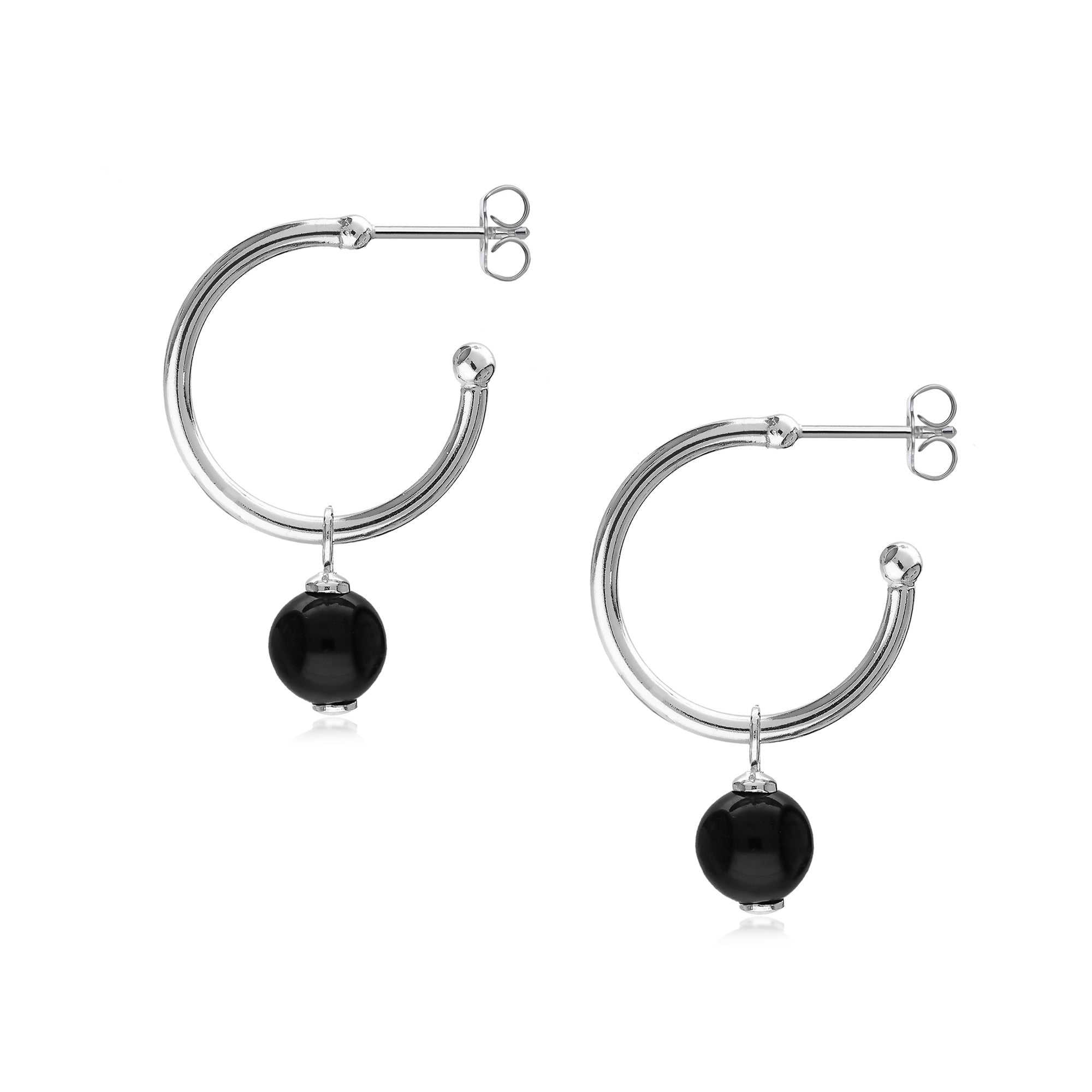 Sterling Silver Whitby Jet Ball Hoop Stud Earrings for Women - Elegant Gothic Jewelry for Parties, Weddings & Everyday Wear