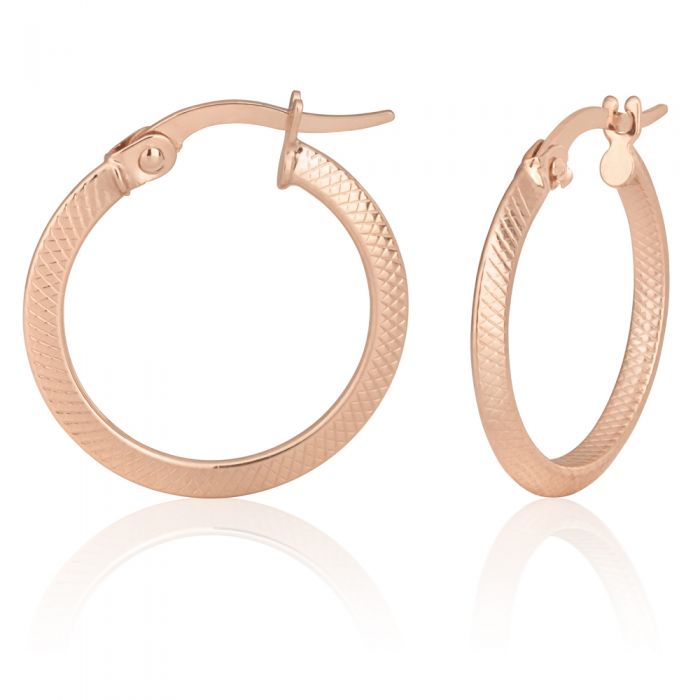 9ct Rose Gold Diamond Cut 15mm Hoop Earrings for Women - Elegant Everyday Jewelry Gift for Her - Perfect for Parties, Weddings & Special Occasions