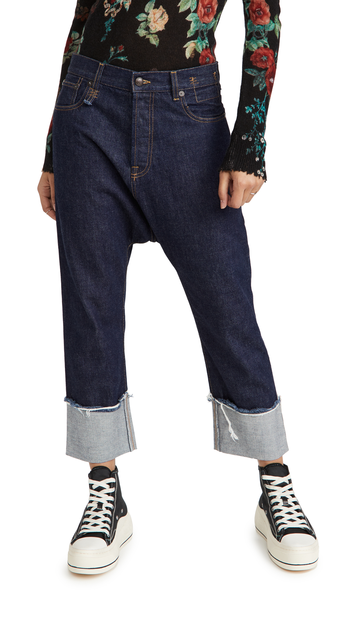 R13 Women's Tailored Drop Jeans - High Waist Slim Fit Stretch Denim Pants for Casual Wear & Night Out