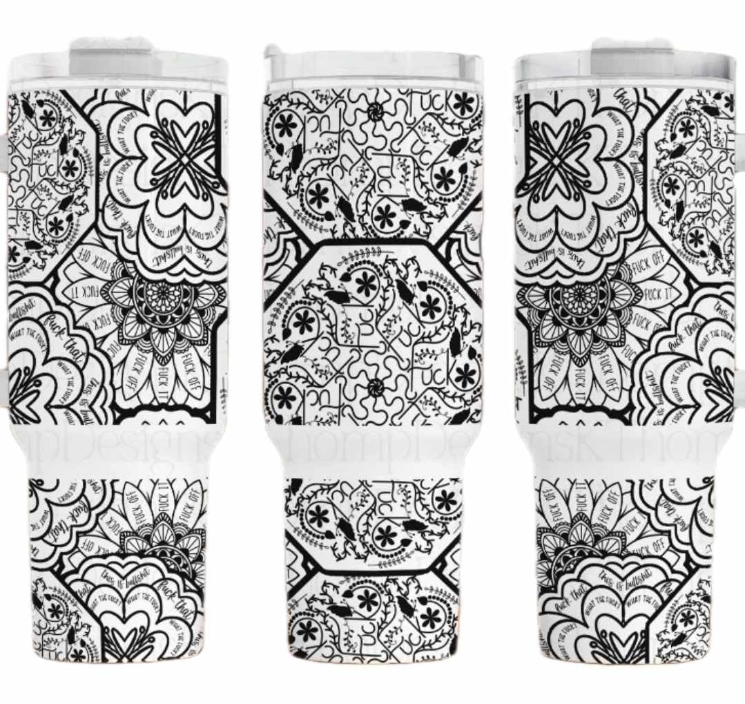 Funny Boho Mandala Tumbler with Hidden Swear Word - 40oz Stainless Steel Travel Mug with Lid & Straw - Perfect for Office, Gym & Road Trips