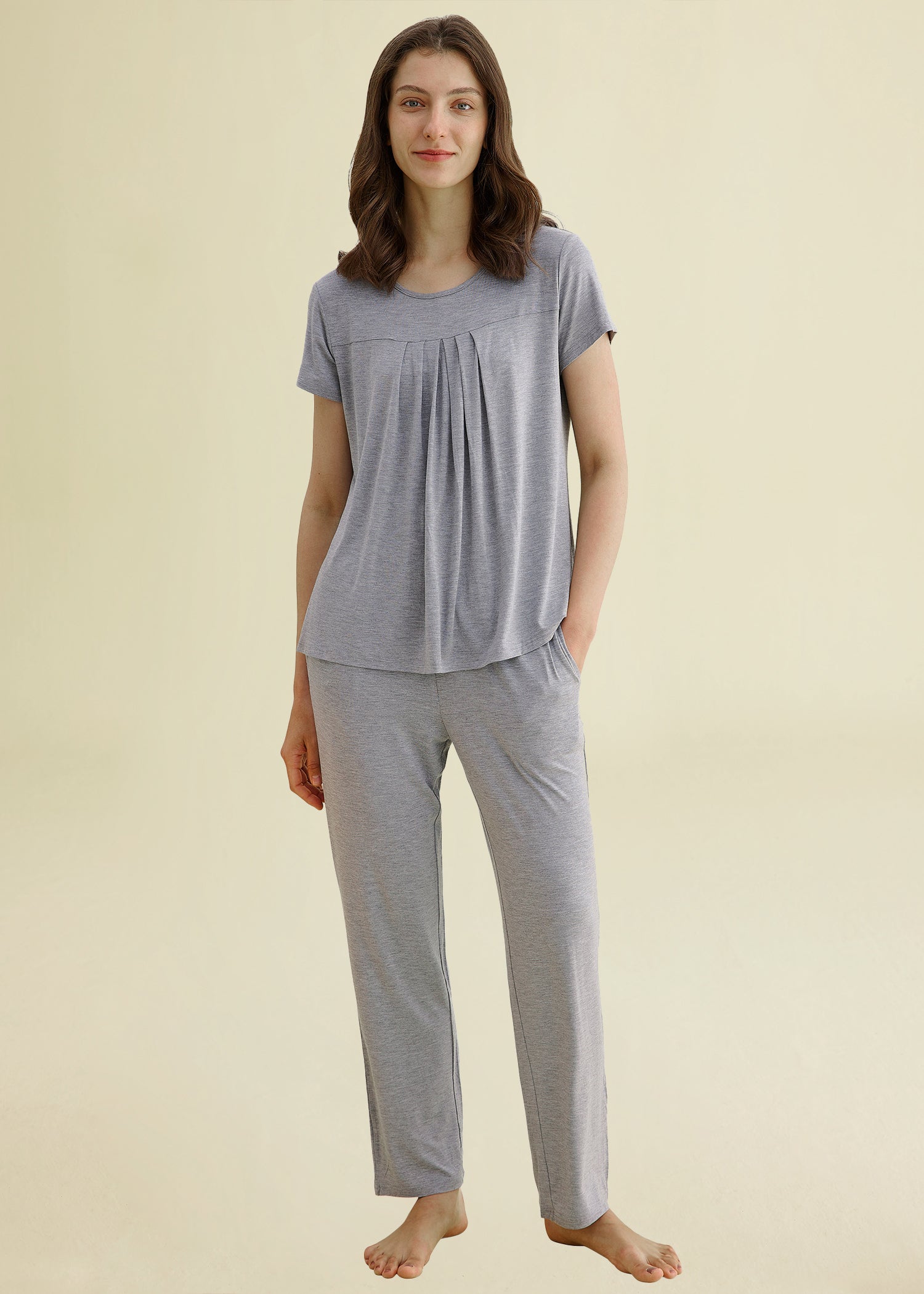 Women's Bamboo Sleepwear Set - Soft Pleated Shirt & Comfortable Pajama Pants for Women | Eco-Friendly Lounge Wear for Bedtime, Relaxation & Home Comfort