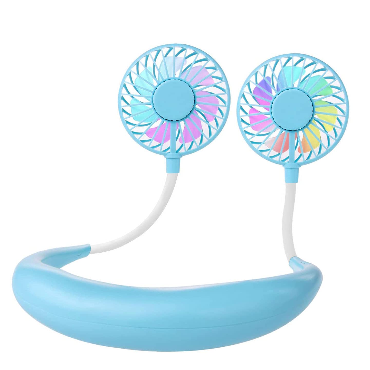 Portable USB Rechargeable Mini Fan - 3 Speed Modes, Dual Wind Head, Personal Cooling Fan for Home, Office, Travel, Indoor & Outdoor Use (Black/Blue) | Perfect for Desk, Camping, Beach & Hot Weather